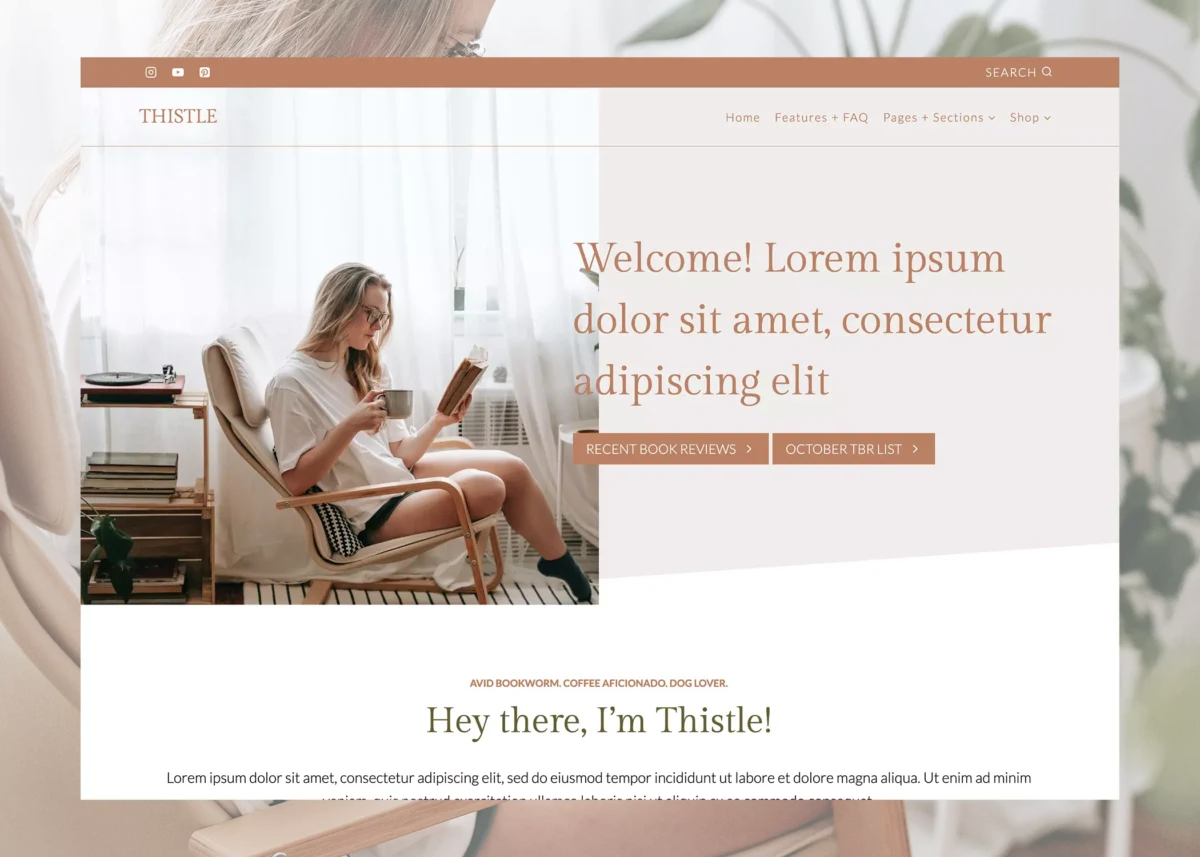 Image showing the home page of Thistle, a WordPress theme for bloggers by Gadabout Studio