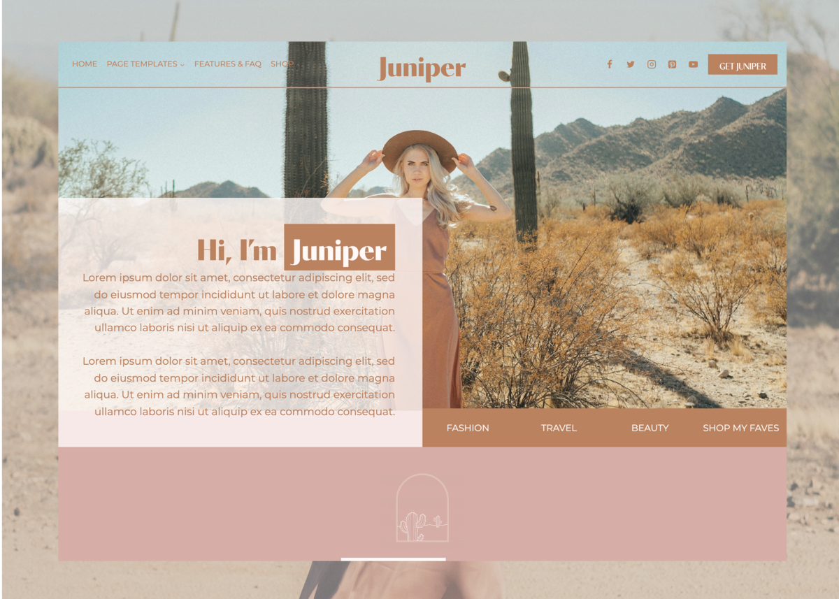 Image of the home page of Juniper, a feminine boho WordPress theme for fashion, lifestyle, and beauty bloggers